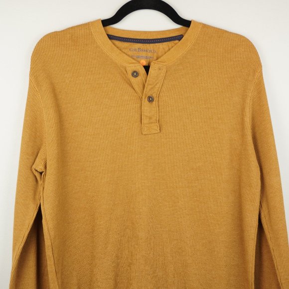 GH Bass Mustard 1/4 Button Up Thermal Shirt Size Medium - Picture 2 of 7